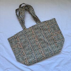 Nalini Woven Double Handled Beige Yoga Tote Bag Snap Closure EUC Made in India